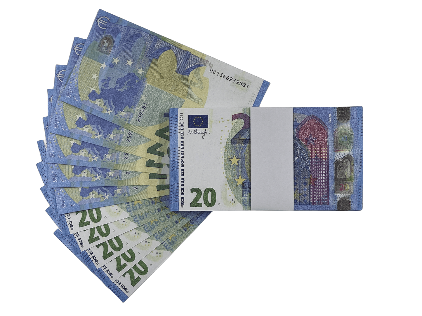 Prop Money 20 Euro €2000 bills Full Print Prop Euro Stack