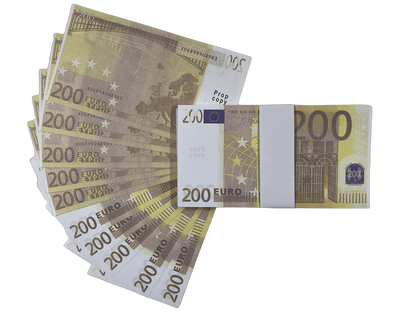 Prop Money 200 Euro €20,000 bills Full Print Prop Euro Stack