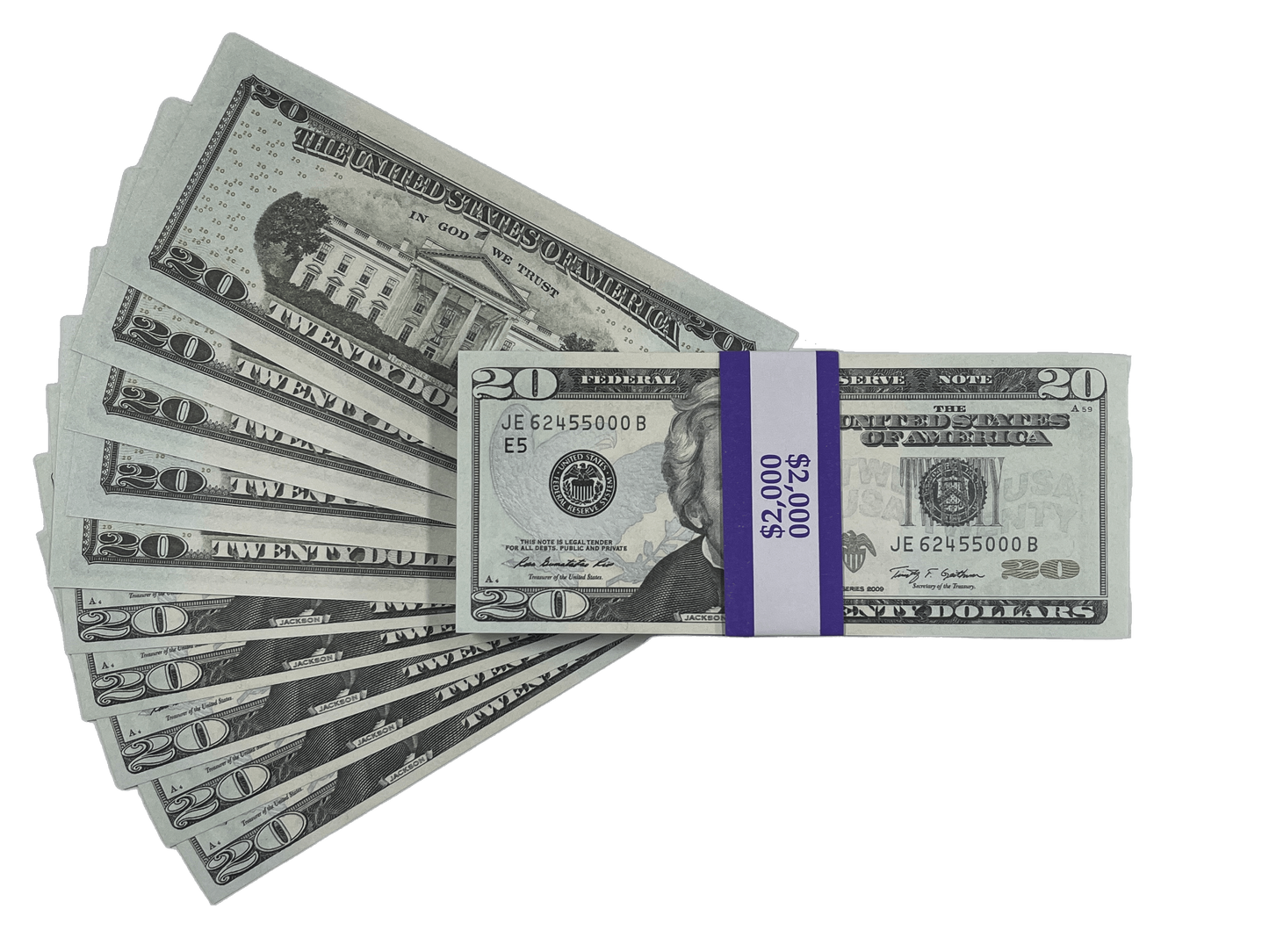 100PCS $2,000 Full Print Prop Money Stack