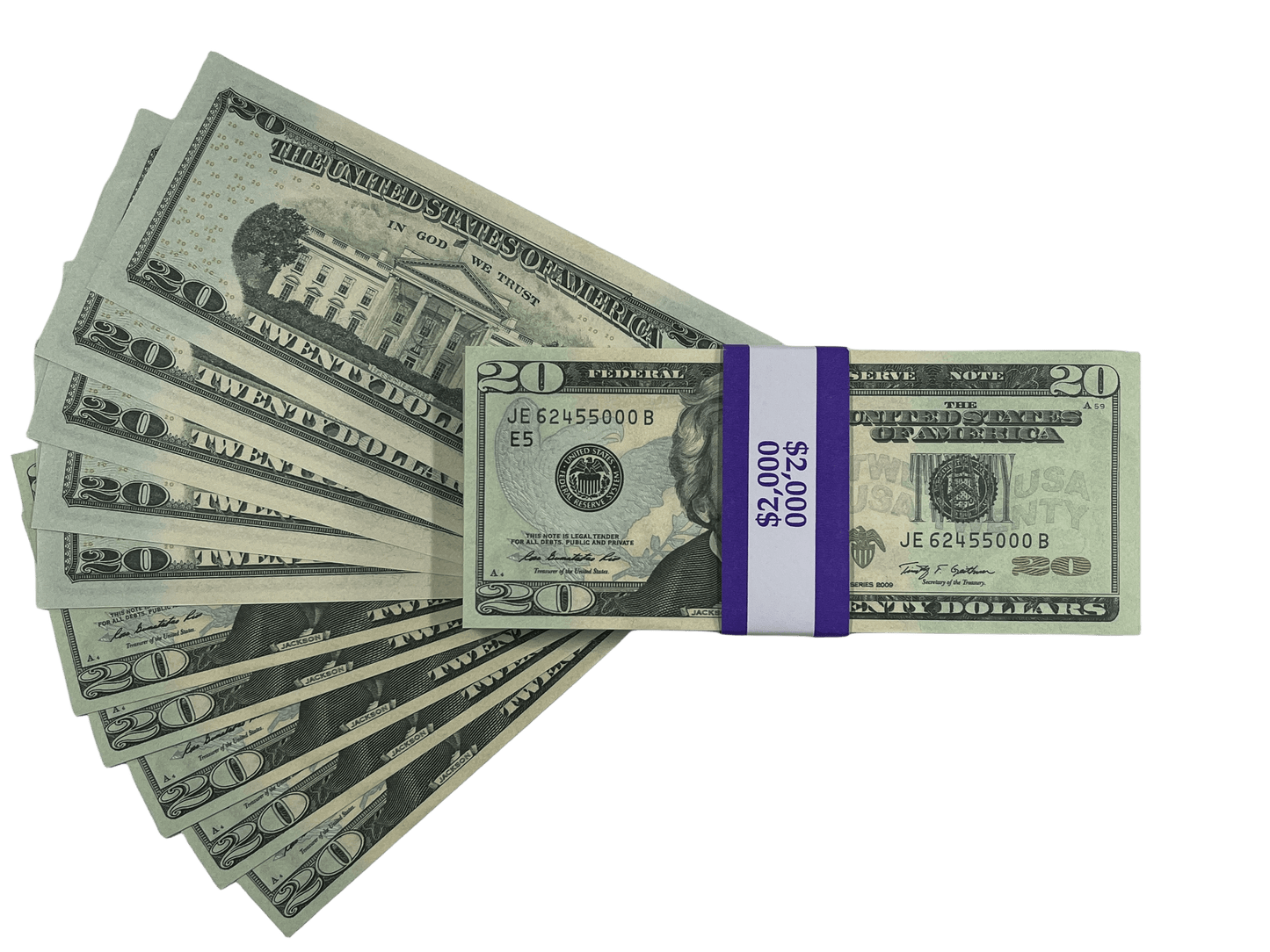 100PCS $2,000 Full Print Prop Money Stack