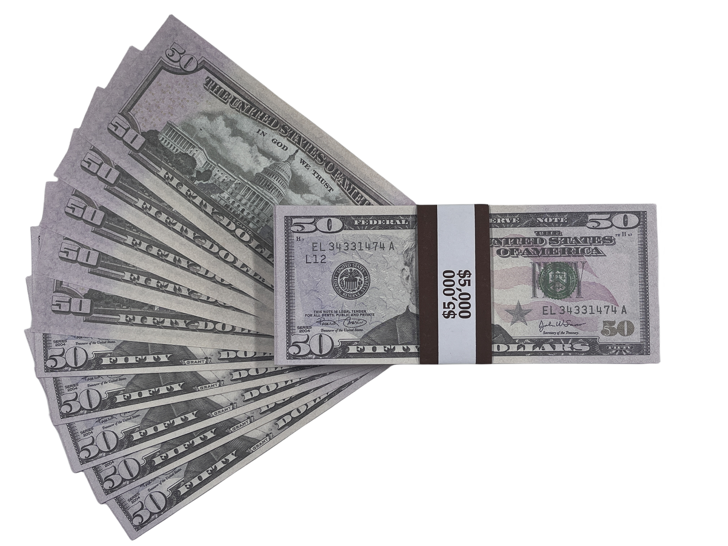 100PCS $5,000 Full Print Prop Money Stack